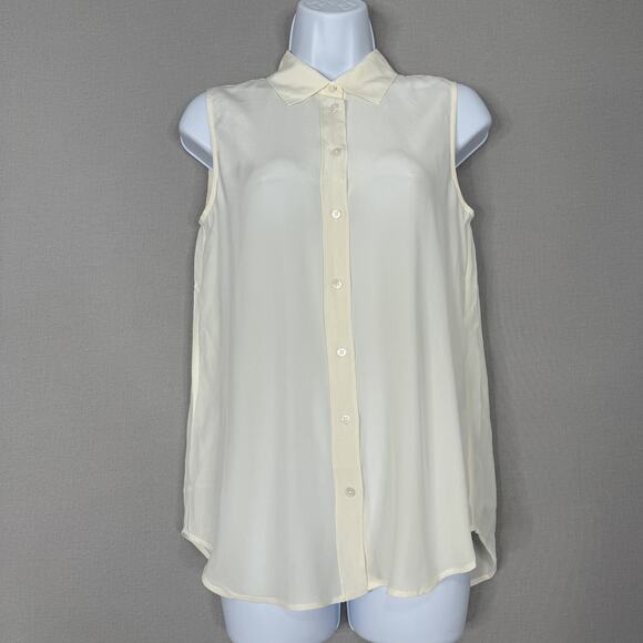 Everlane Sleeveless Shirt Womens 0 100% Silk The Clean Silk Relaxed Sheer Office - Picture 1 of 10